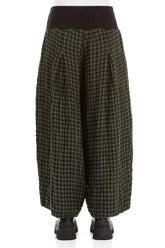 Loose Forest Mist Check Linen Trousers 2