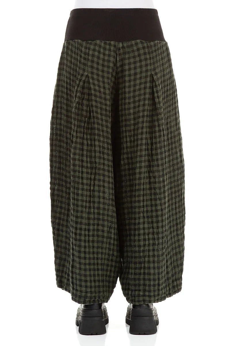 Loose Forest Mist Check Linen Trousers 2