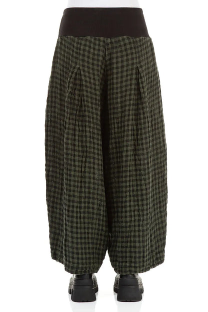 Loose Forest Mist Check Linen Trousers 2