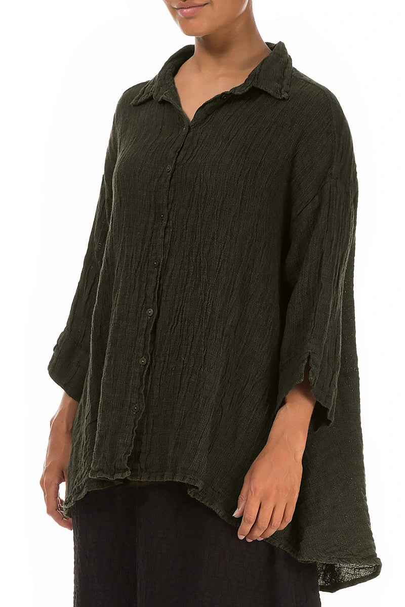 Loose Forest Mist Mélange Linen Shirt 3