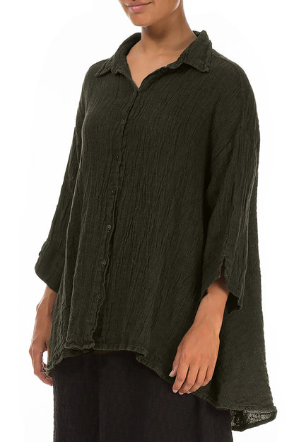 Loose Forest Mist Mélange Linen Shirt 3