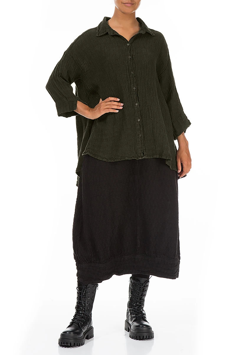 Loose Forest Mist Mélange Linen Shirt 4