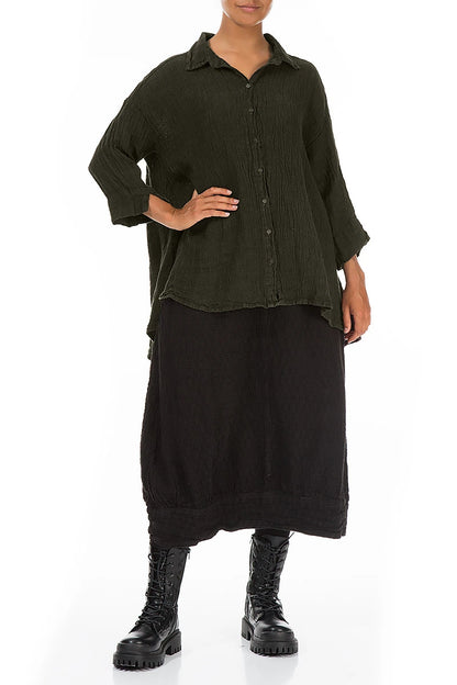 Loose Forest Mist Mélange Linen Shirt 4