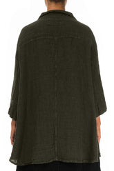 Loose Forest Mist Mélange Linen Shirt 2