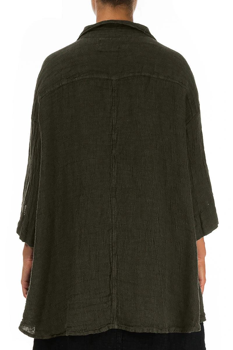 Loose Forest Mist Mélange Linen Shirt 2