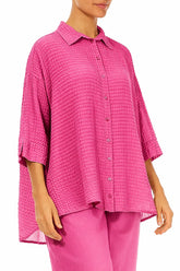 Loose Fuchsia Textured Silk Shirt 3