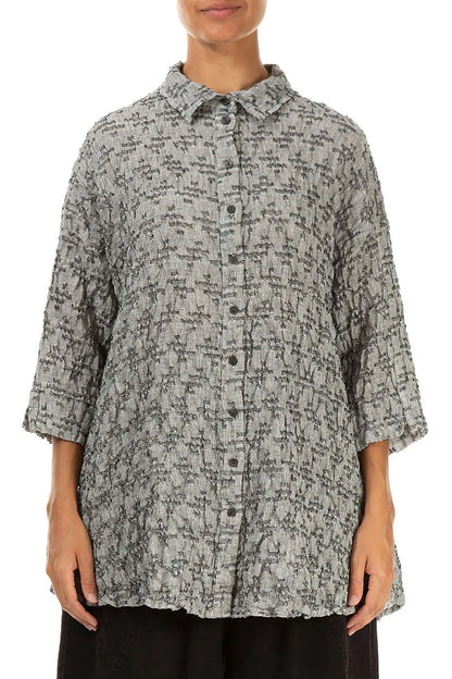 Chemise ample en lin gris à texture géométrique