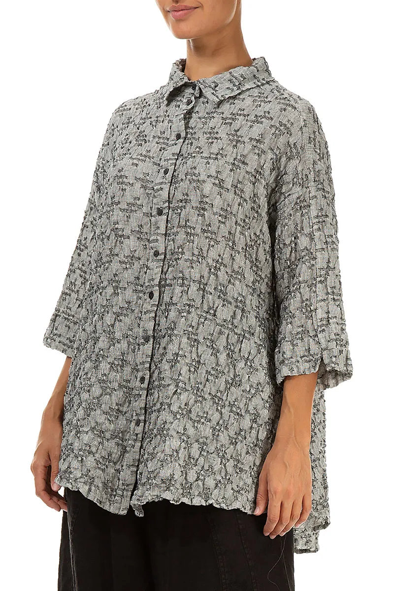 Chemise ample en lin gris à texture géométrique