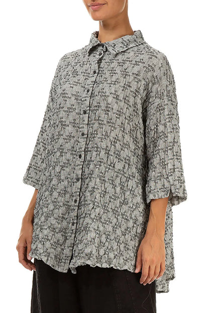 Chemise ample en lin gris à texture géométrique
