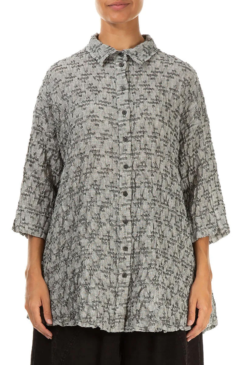 Loose Geometric Texture Grey Linen Shirt 1