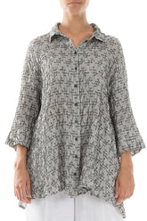 Loose Geometric Texture Grey Linen Shirt 2