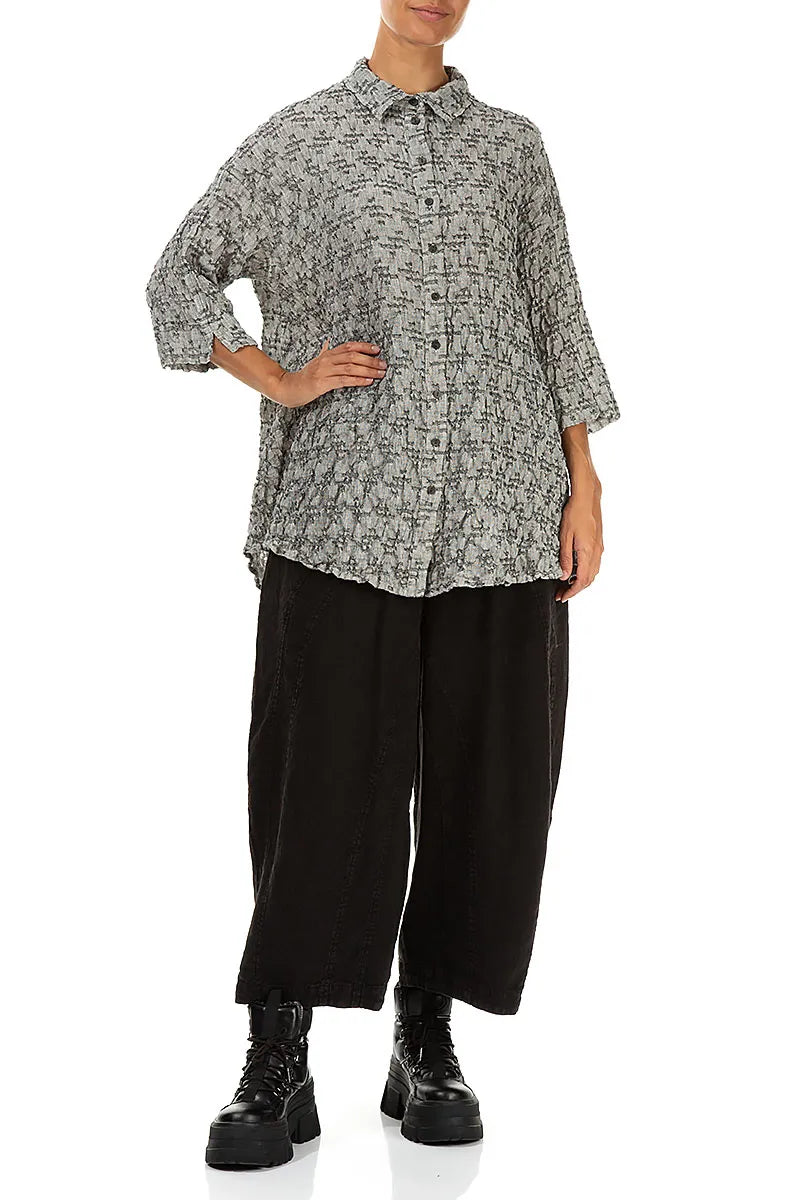 Chemise ample en lin gris à texture géométrique