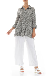 Loose Geometric Texture Grey Linen Shirt 5