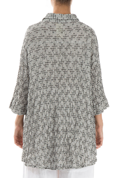 Loose Geometric Texture Grey Linen Shirt 3