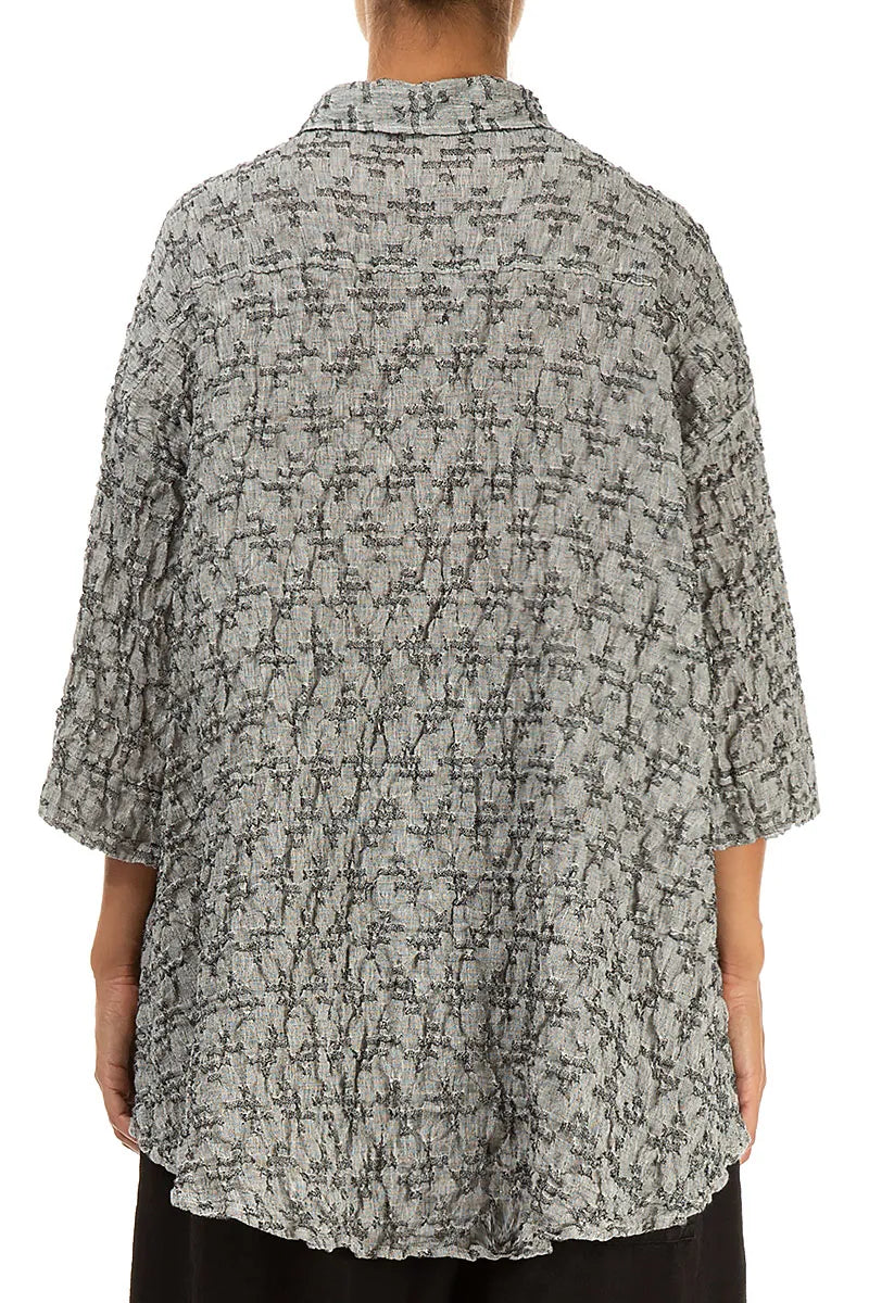 Loose Geometric Texture Grey Linen Shirt 2