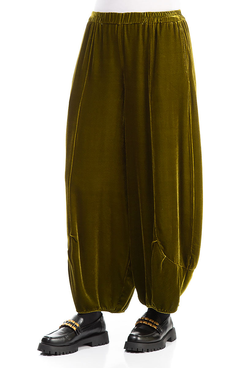 Loose Golden Lime Silk Velvet Trousers