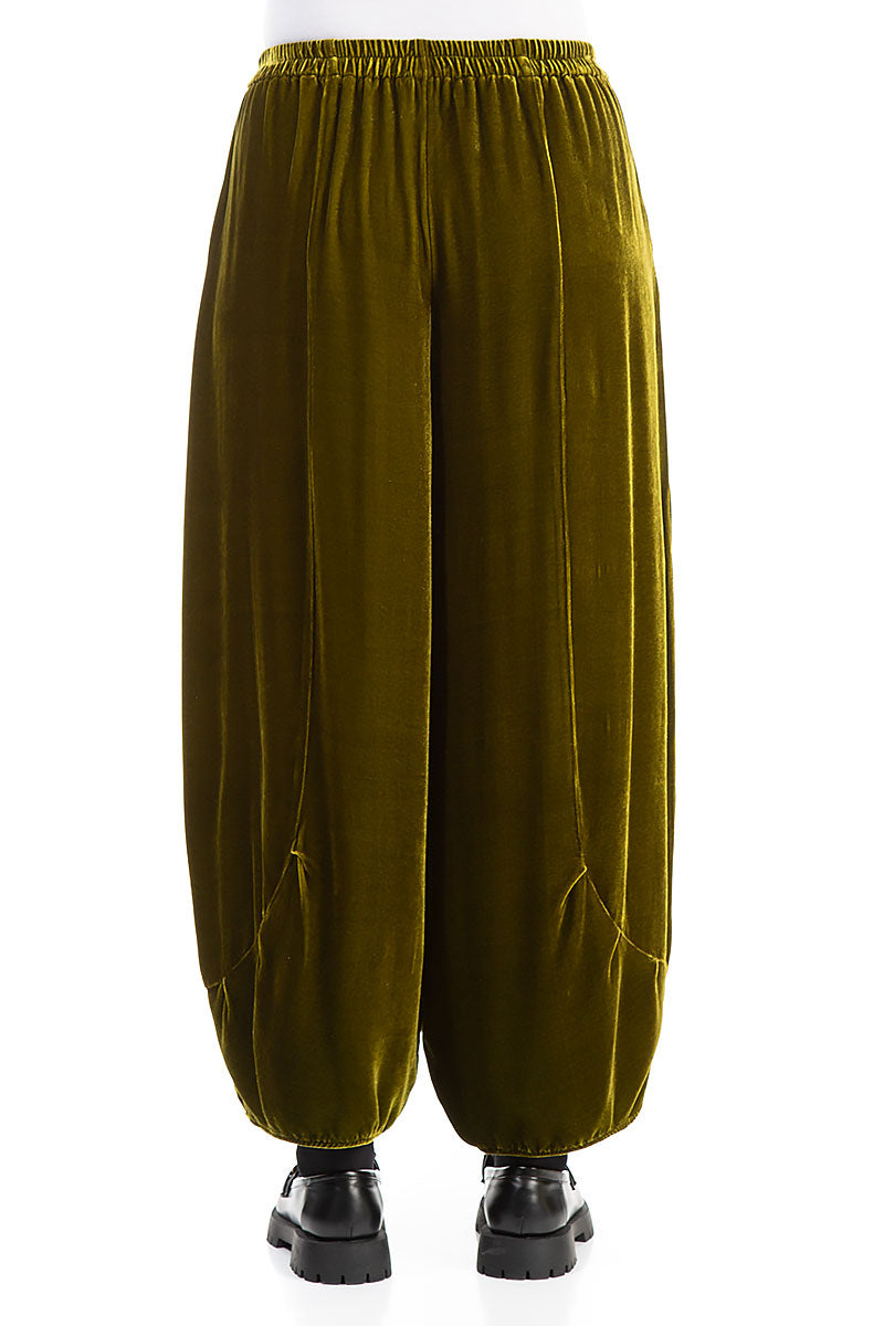 Loose Golden Lime Silk Velvet Trousers