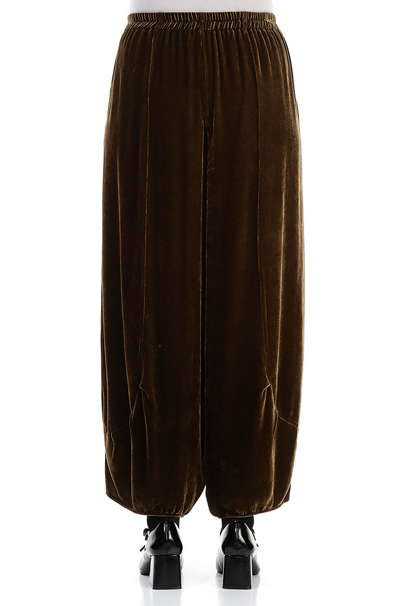 Loose Golden Sage Silk Velvet Trousers