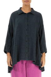 Loose Graphite Textured Linen Shirt 1