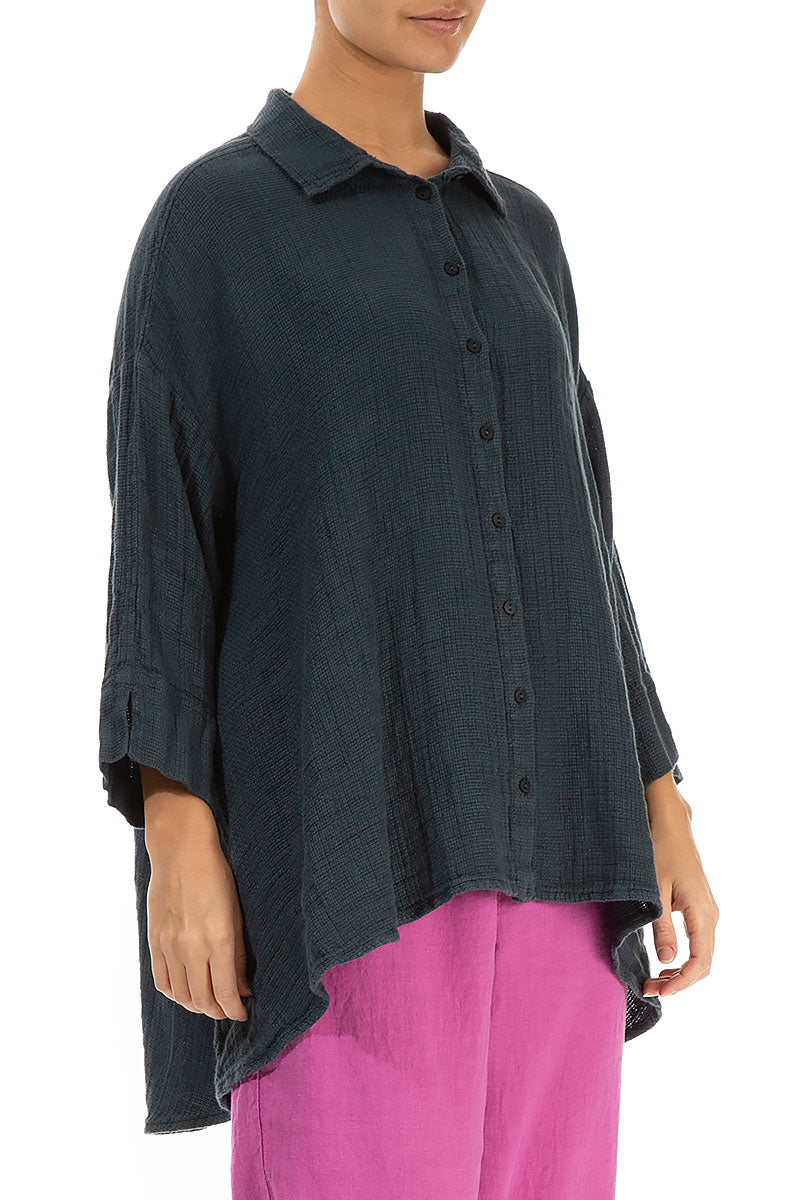 Loose Graphite Textured Linen Shirt 3