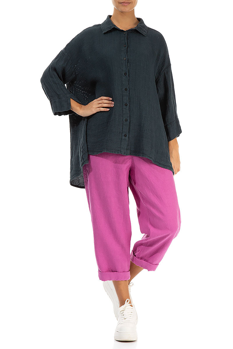 Loose Graphite Textured Linen Shirt 4