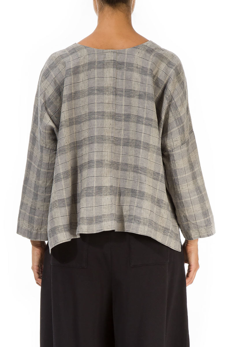 Loose Greige Check Linen Jacket