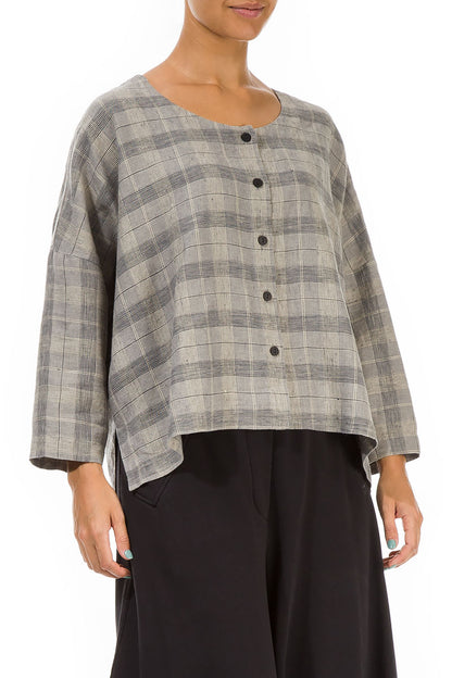 Loose Greige Check Linen Jacket