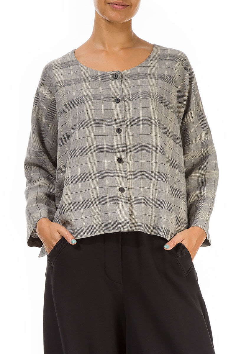 Loose Greige Check Linen Jacket