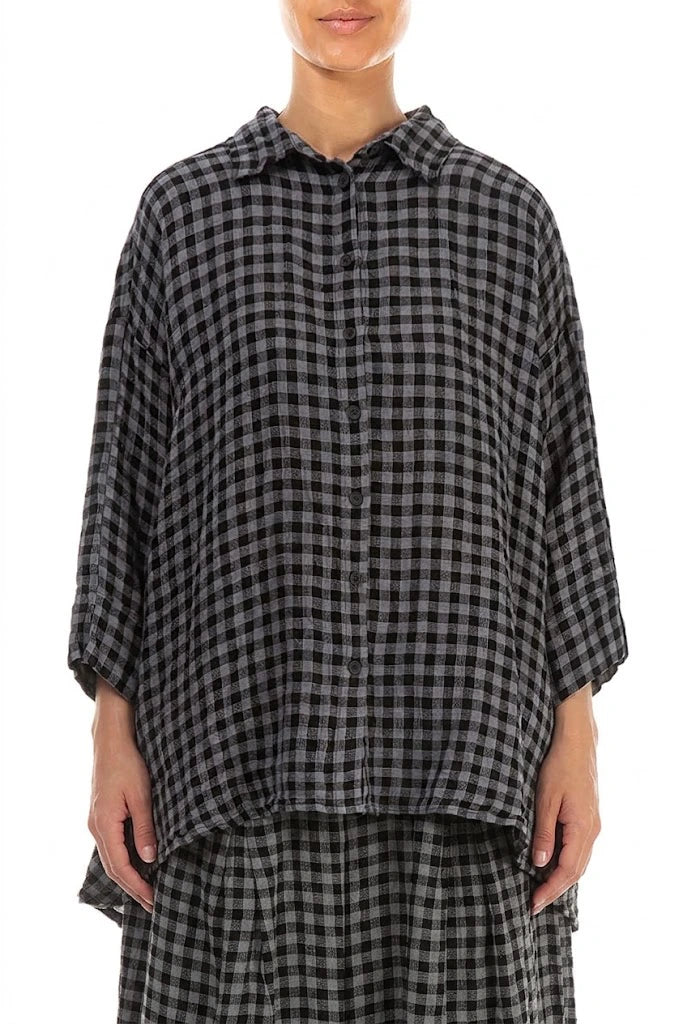 Loose Grey Check Linen Shirt