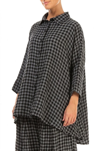 Loose Grey Check Linen Shirt