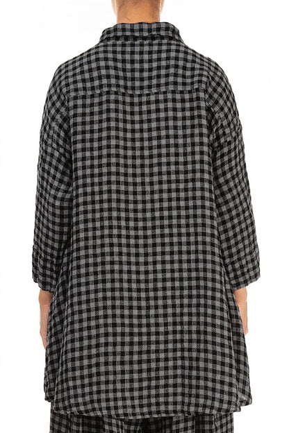 Loose Grey Check Linen Shirt