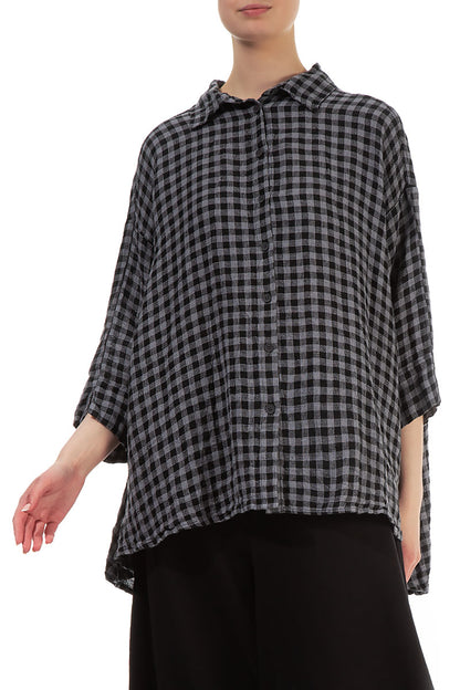 Loose Grey Check Linen Shirt