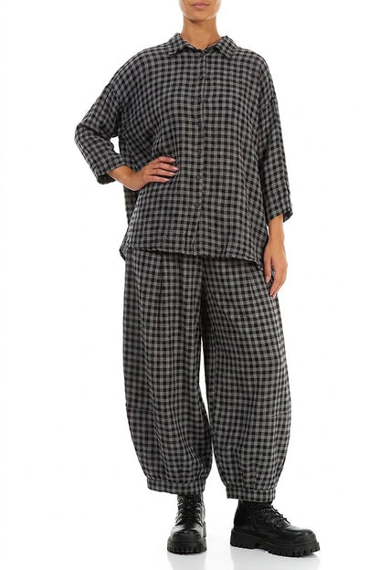 Loose Grey Check Linen Shirt