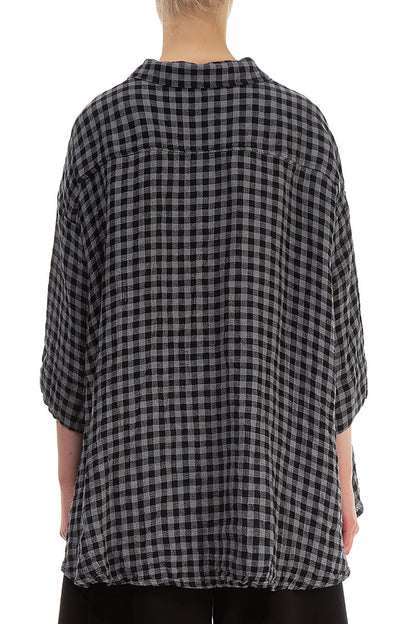 Loose Grey Check Linen Shirt