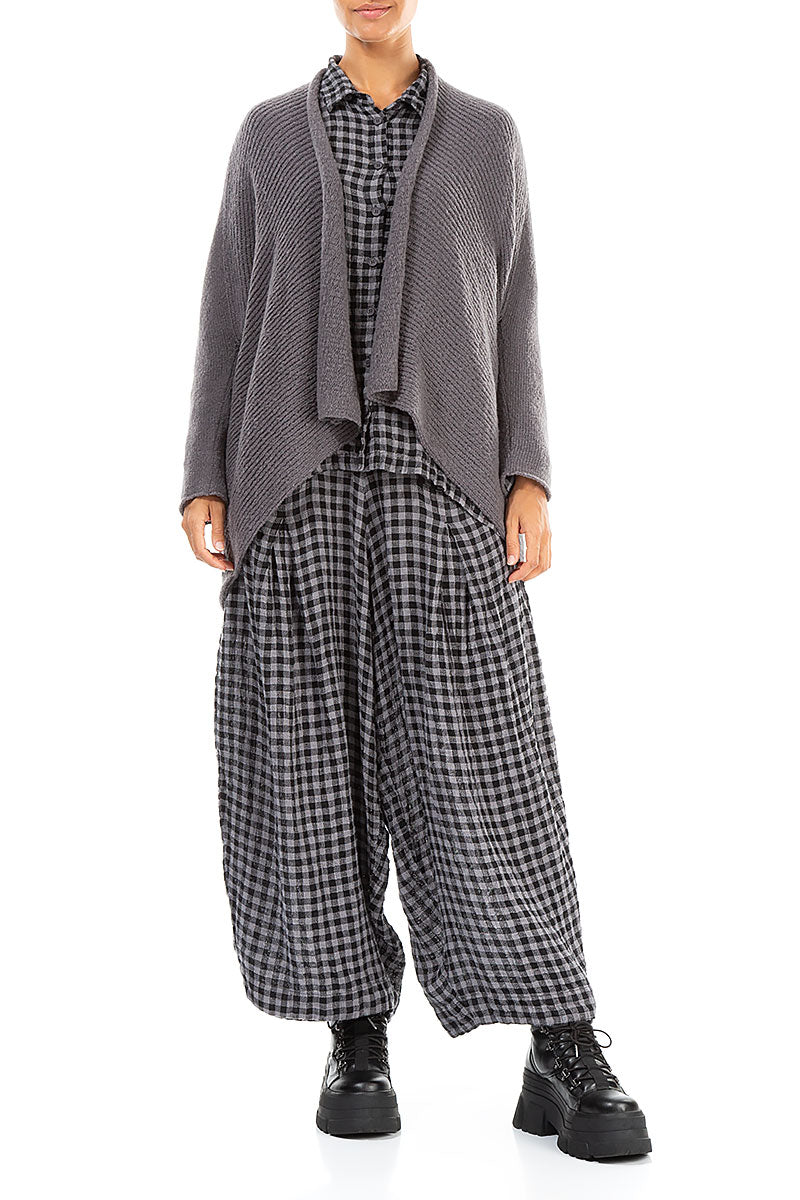 Loose Grey Check Linen Trousers