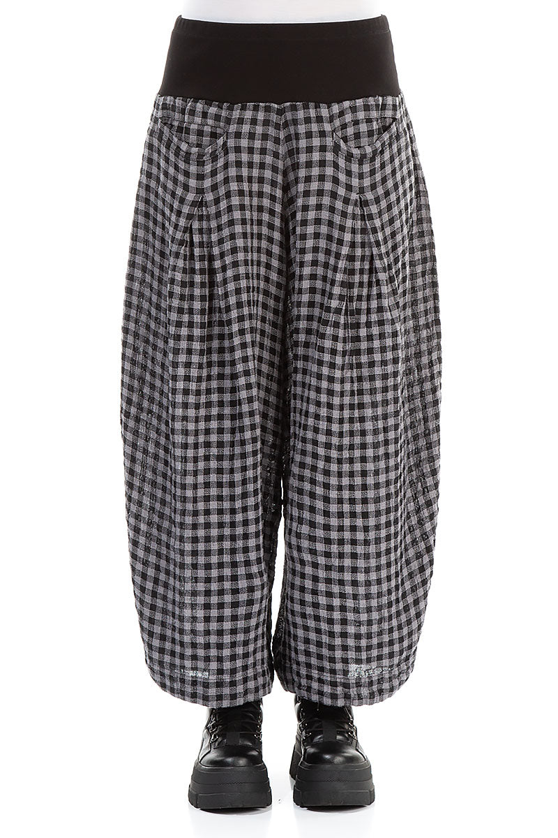 Loose Grey Check Linen Trousers