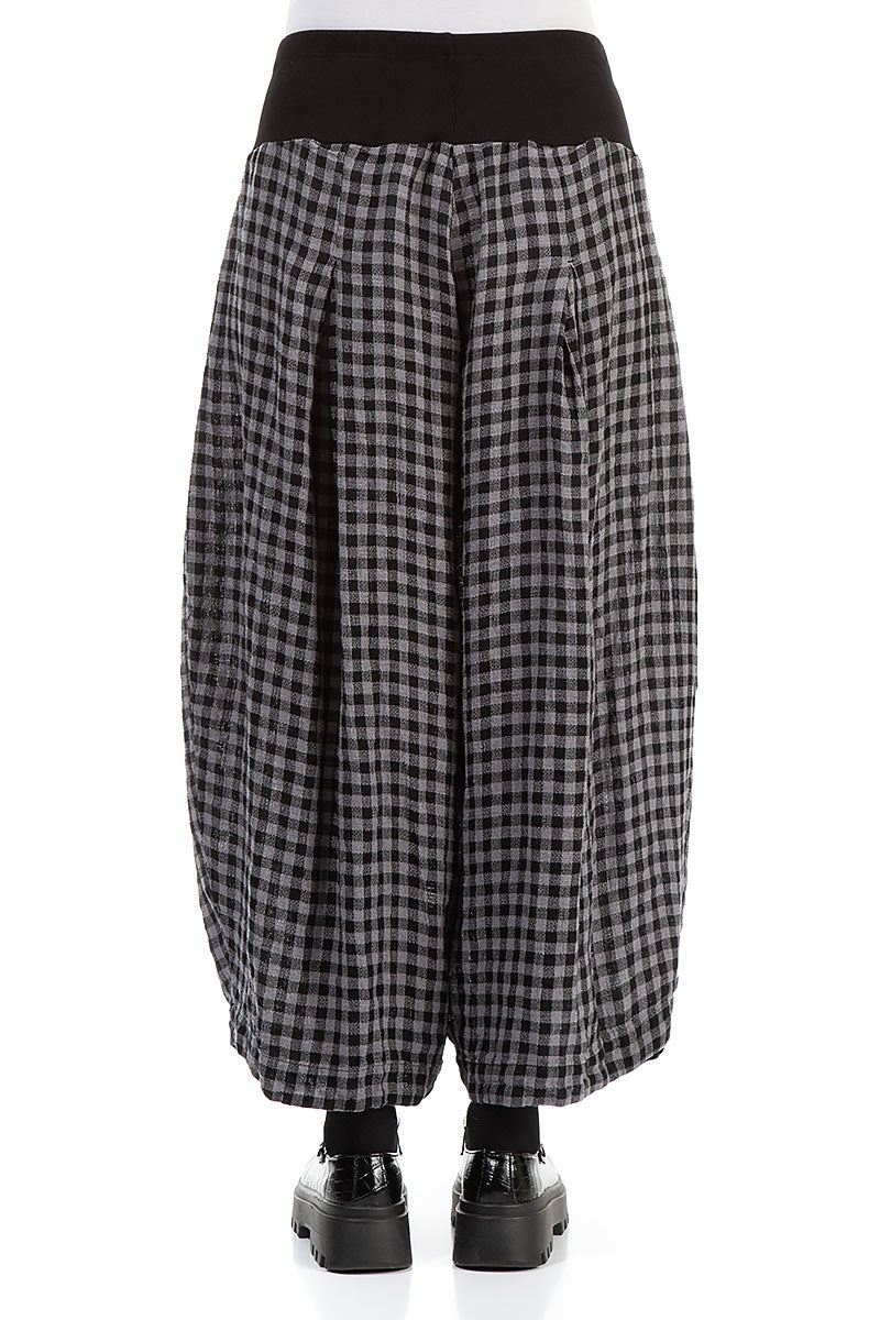 Loose Grey Check Linen Trousers