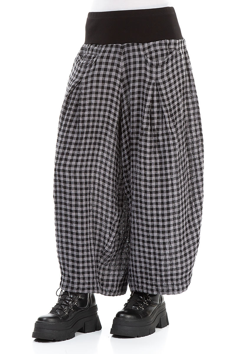 Loose Grey Check Linen Trousers 3