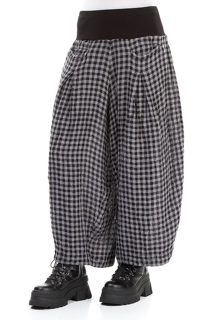 Loose Grey Check Linen Trousers