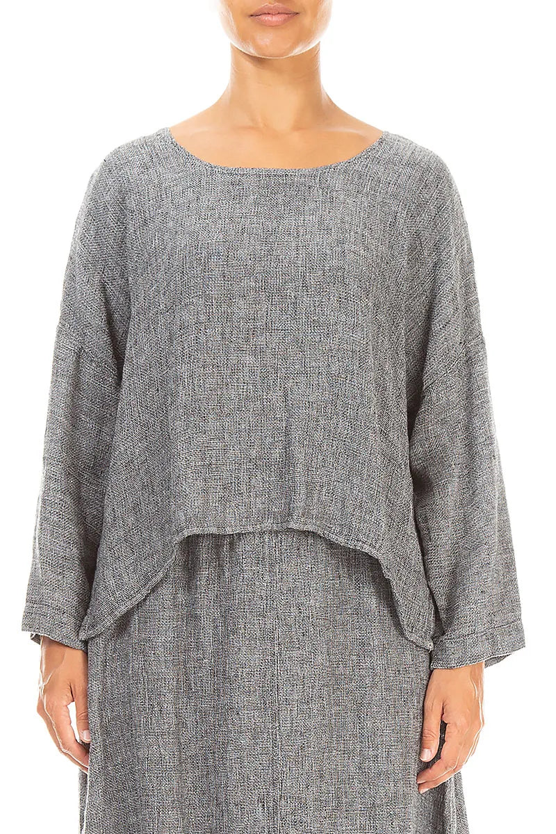 Loose Grey Mélange Linen Blouse