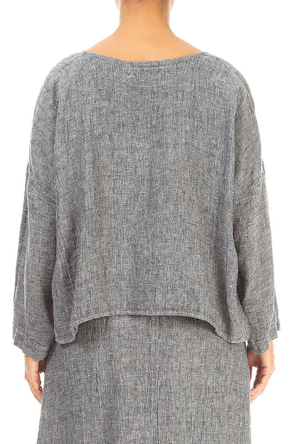 Loose Grey Mélange Linen Blouse