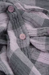 Loose Large Check Lilac Gauze Linen Shirt 5