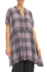 Loose Large Check Lilac Gauze Linen Tunic 3