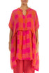 Loose Large Check Pink Orange Gauze Linen Tunic 1