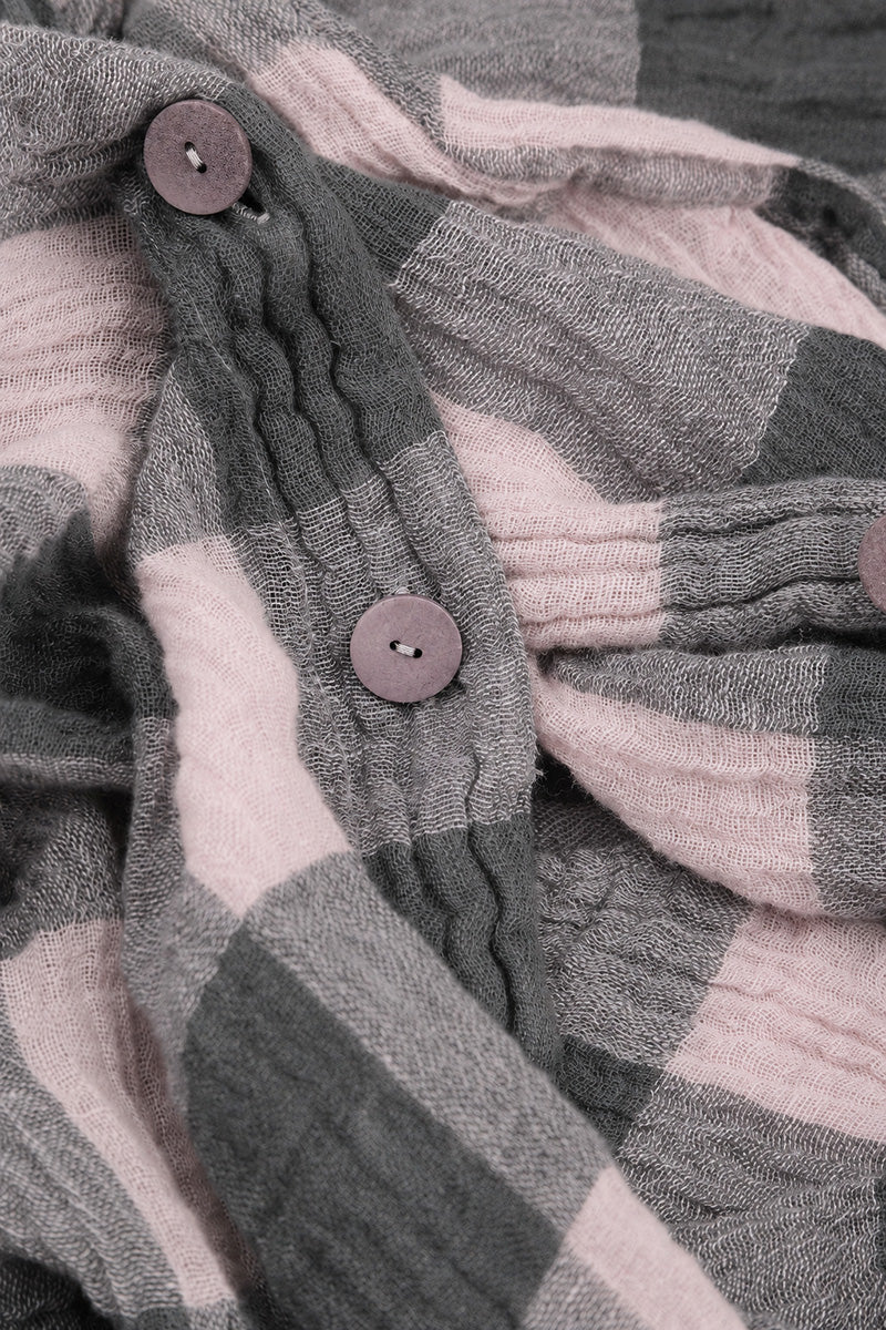 Loose Großkariertes Leinenhemd in Rose und Flieder