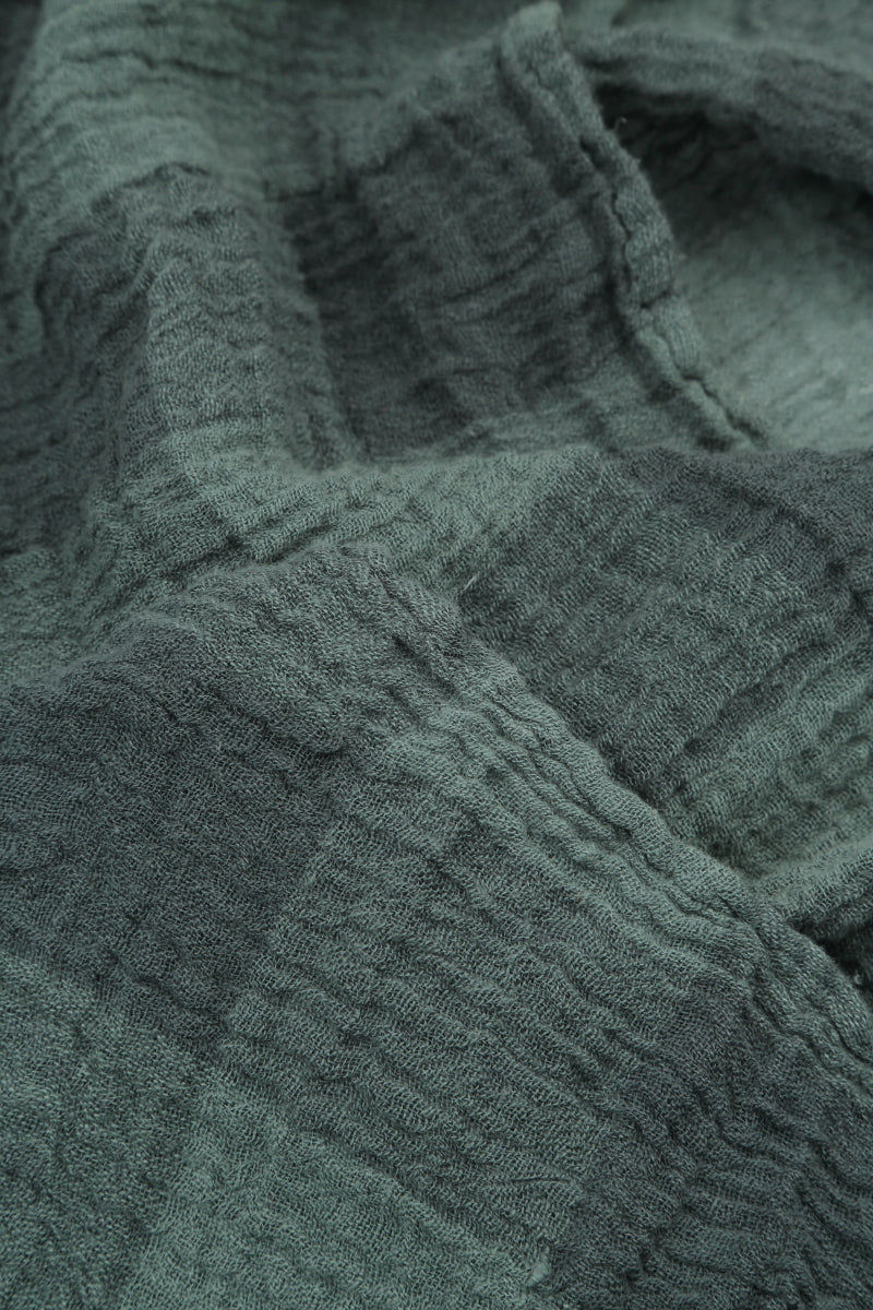 Loose Large Check Sage Gauze Linen Shirt 5