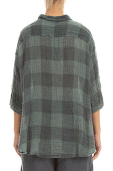 Loose Large Check Sage Gauze Linen Shirt 2
