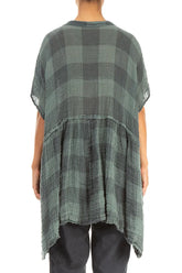 Loose Large Check Sage Gauze Linen Tunic 2