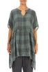 Loose Large Check Sage Gauze Linen Tunic 1