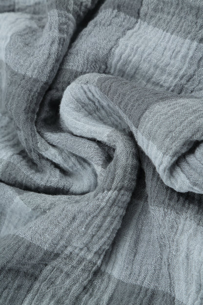 Chemise ample à grands carreaux en gaze de lin gris argenté